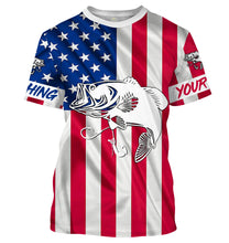 Load image into Gallery viewer, Largemouth Bass fishing American flag patriotic 4th July Customize long sleeves fishing shirt NQS1957