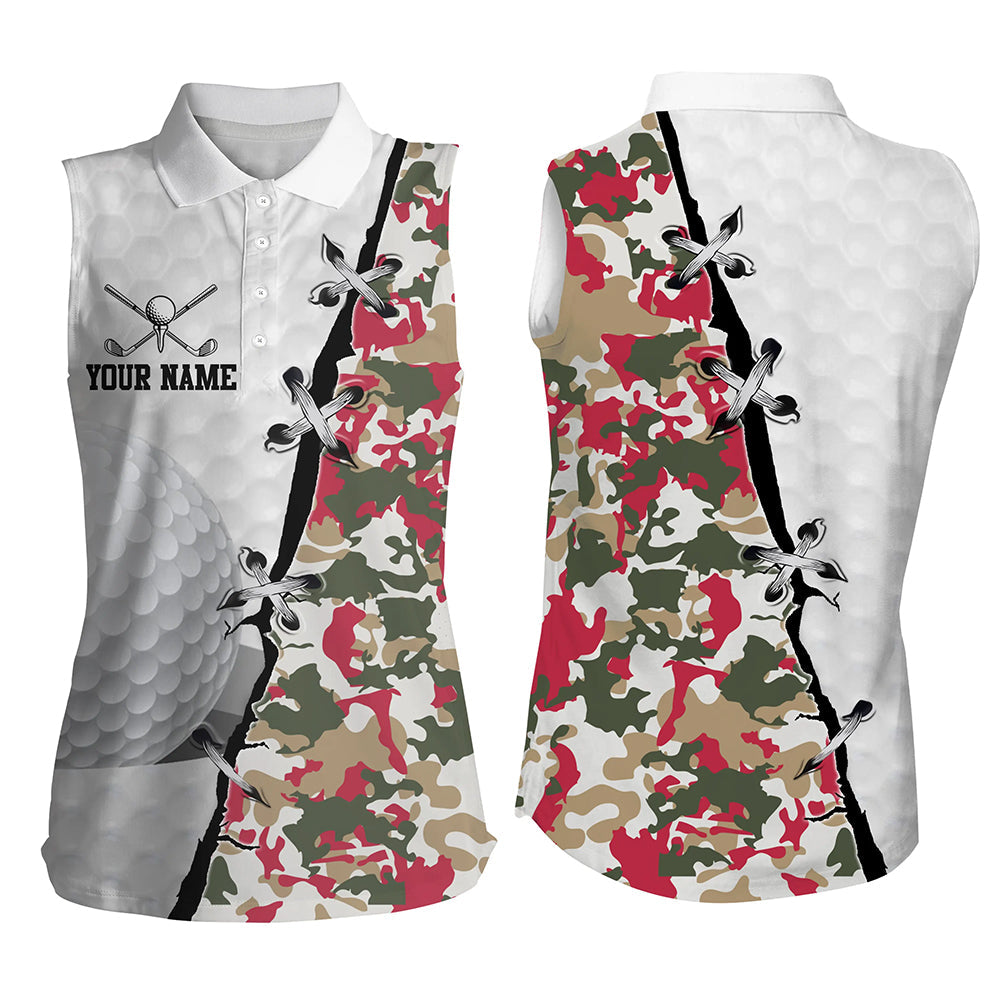 Women sleeveless polo shirt custom Camouflage christmas golf shirt, sleeveless golf tops for ladies NQS6861