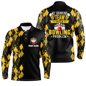 Funny yellow argyle Bowling beer Polo shirts for men custom My drinking team has a bowling problem NQS6870