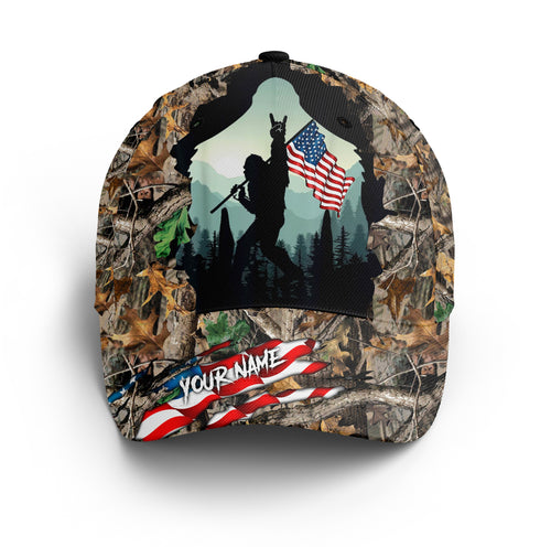 American flag Bigfoot Camo Hat, Custom Bigfoot Sasquatch Classic Cap Adjustable Unisex Baseball hat camo Camping Hunting - NQS2968