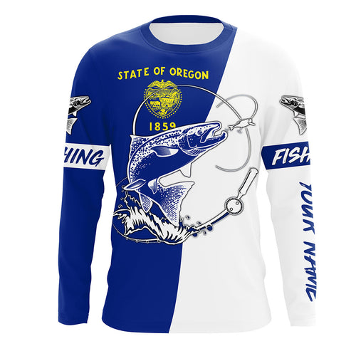 Salmon fishing in Oregon performance UV protection custom name long Sleeve fishing tournament shirts NQS3615