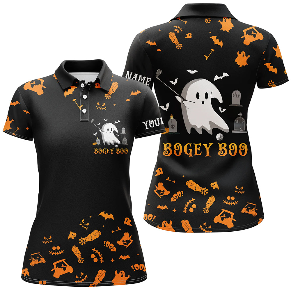 Funny black orange Halloween background women golf polo shirts custom Bogey Boo ladies golf tops NQS6393