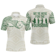 Load image into Gallery viewer, Green tribal pattern Mens golf polo shirts custom name We're here for the foursome team golf apparel NQS6624