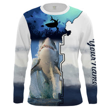 Load image into Gallery viewer, Shark Fishing UV protection Customize name long sleeves fishing shirts UPF 30+, Personalized Fishing Gift NQS1841