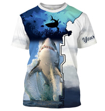 Load image into Gallery viewer, Shark Fishing UV protection Customize name long sleeves fishing shirts UPF 30+, Personalized Fishing Gift NQS1841