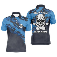 Load image into Gallery viewer, Personalized blue camo Skull Bowling polo Shirt for men Custom Team's Name men Bowler Jersey NQS6411