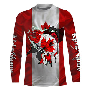Walleye fishing shirts Canadian flag patriot UV protection Customize name long sleeves fishing shirts NQS4567