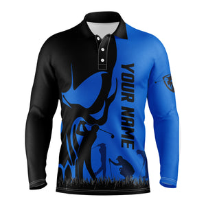 Mens golf polos shirts custom name skull golf black  shirt jerseys, golf wear for mens | Blue NQS4571