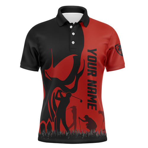 Mens golf polos shirts custom name skull golf black  shirt jerseys, golf wear for mens | Red NQS4571