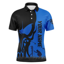 Load image into Gallery viewer, Mens golf polos shirts custom name skull golf black  shirt jerseys, golf wear for mens | Blue NQS4571
