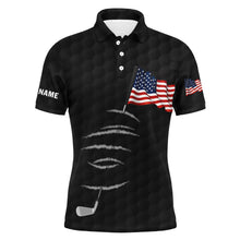 Load image into Gallery viewer, Personalized black golf polos shirt for men American flag 4th July custom name gifts for golf lovers NQS3947