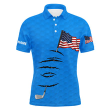 Load image into Gallery viewer, Personalized blue golf polos shirt for men American flag 4th July custom name gifts for golf lovers NQS3948