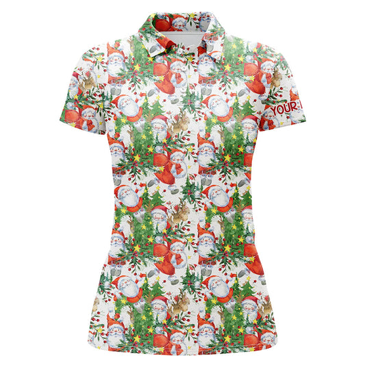 Womens golf polo shirt custom Christmas Santa Claus golf polos shirt for ladies, Christmas golf gifts NQS6649