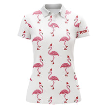 Load image into Gallery viewer, Womens golf polo shirt custom Christmas Winter flamingo Santa golf polos shirt for ladies, golf gifts NQS6650