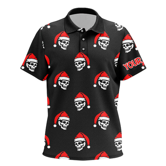 Black Kid golf polo shirts custom Skull Santa Christmas pattern golf shirt for Kid, golf gifts NQS6654