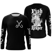 Load image into Gallery viewer, Fish Reaper Fish on black custom name UV protection Shirts custom long sleeve, hoodie fishing shirts NQS2857