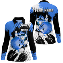 Load image into Gallery viewer, Blue Flame bowling ball and pins jerseys Custom Team League Bowling Polo Shirts For Women NQS7162