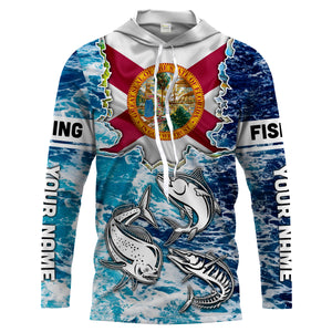 Florida Flag Mahimahi, wahoo, Tuna blue camo performance fishing shirt UV protection customize long sleeves NQS2123