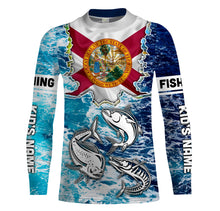 Load image into Gallery viewer, Florida Flag Mahimahi, wahoo, Tuna blue camo performance fishing shirt UV protection customize long sleeves NQS2123