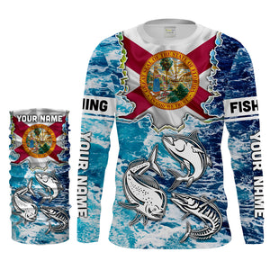 Florida Flag Mahimahi, wahoo, Tuna blue camo performance fishing shirt UV protection customize long sleeves NQS2123
