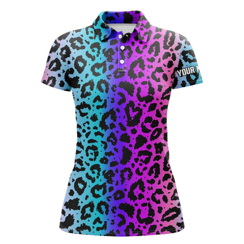 Womens golf polo shirts Colorful neon gradient leopard print pattern custom golf clothes for women NQS4990