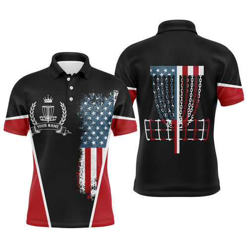 American flag Disc golf basket patriotic Men polo shirts  custom name disc golf shirt for mens NQS4997