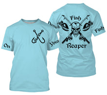 Load image into Gallery viewer, Fish Reaper Fish on Custom Name 3D All over printed Fishing Shirts light blue fishing shirts, fishing jerseys NQS2812