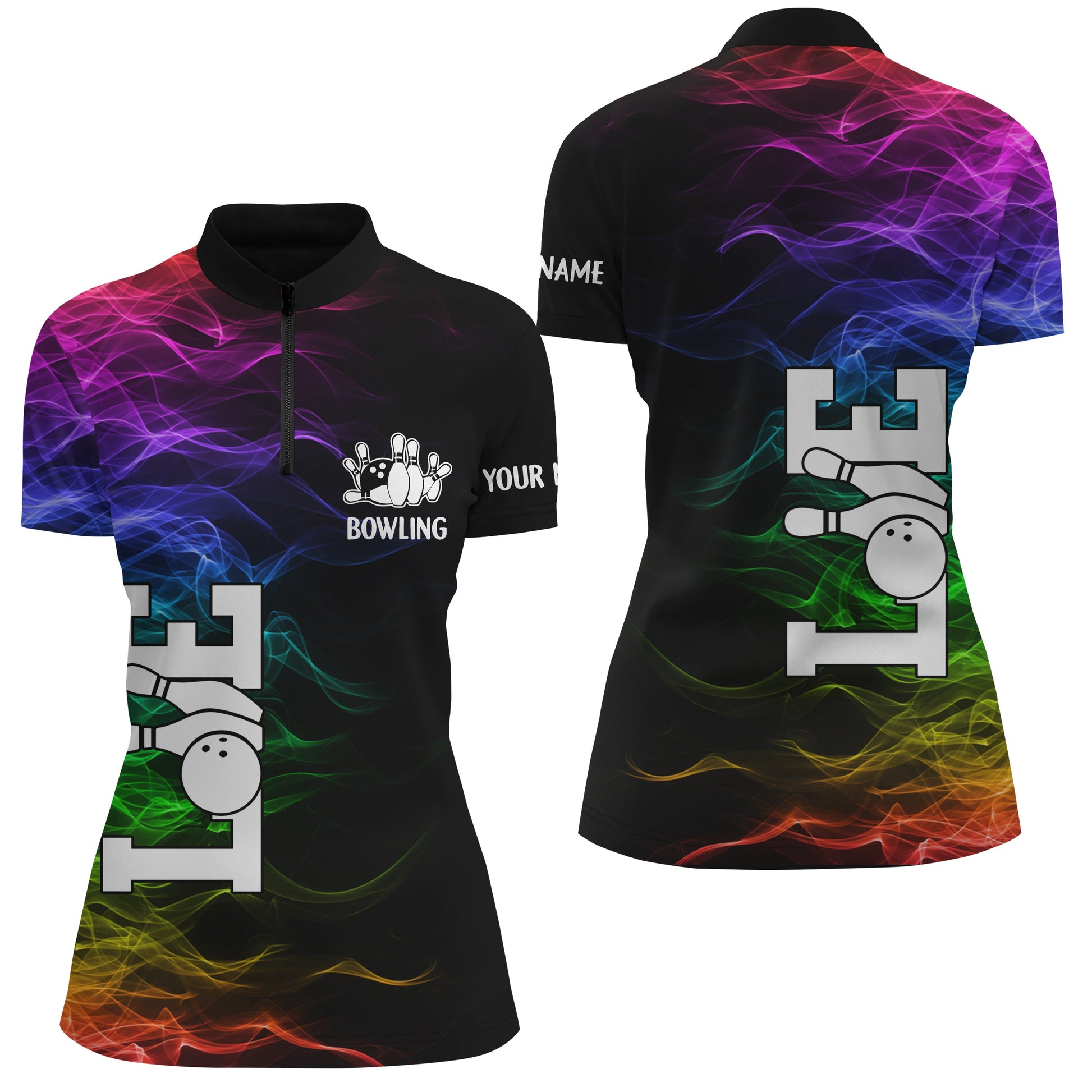 Custom bowling shirt for women – personalized team jersey front view