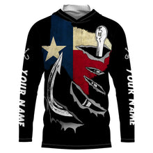 Load image into Gallery viewer, TX Fishing 3D Fish Hook Texas Flag black vintage UV protection custom long sleeves fishing shirts NQS1342