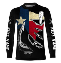 Load image into Gallery viewer, TX Fishing 3D Fish Hook Texas Flag black vintage UV protection custom long sleeves fishing shirts NQS1342