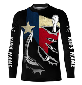 TX Fishing 3D Fish Hook Texas Flag black vintage UV protection custom long sleeves fishing shirts NQS1342