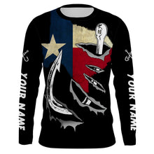 Load image into Gallery viewer, TX Fishing 3D Fish Hook Texas Flag black vintage UV protection custom long sleeves fishing shirts NQS1342