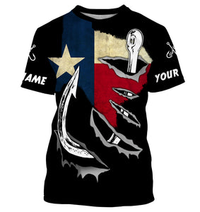 TX Fishing 3D Fish Hook Texas Flag black vintage UV protection custom long sleeves fishing shirts NQS1342