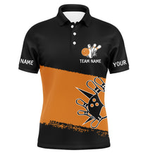 Load image into Gallery viewer, Custom Black orange bowling shirt for men – personalized team jersey front view