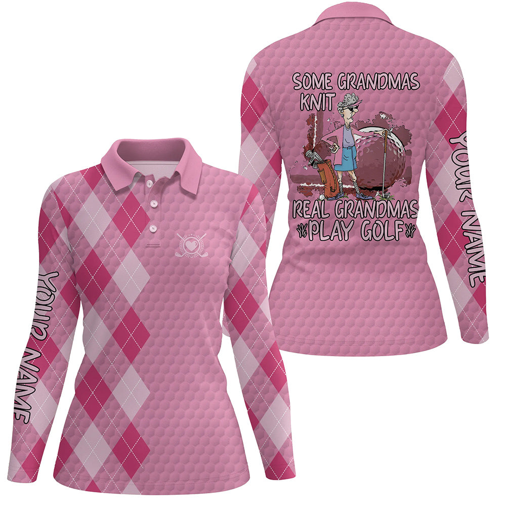 Womens golf polo shirt custom some grandmas knit real grandmas play golf, mother's day gift | pink NQS5306