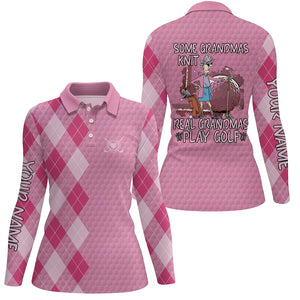 Womens golf polo shirt custom some grandmas knit real grandmas play golf, mother's day gift | pink NQS5306