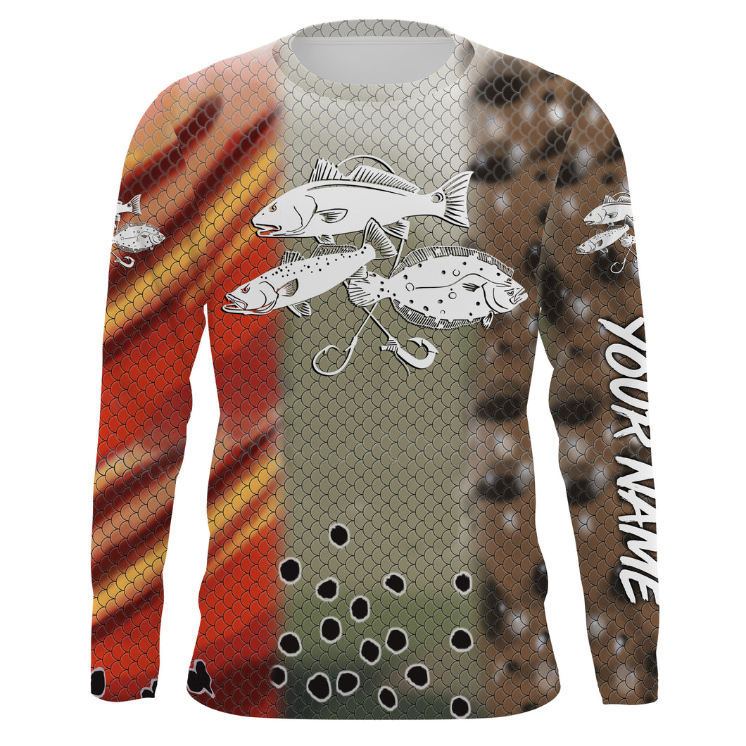 Texas Slam Redfish, trout, flounder UV protection Custom name long sleeves fishing shirts NQS879