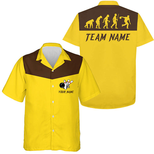 Personalized evolution Bowling hawaiian shirts custom retro bowling Team button up shirts | Yellow NQS6890