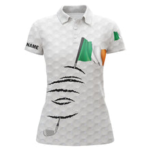 Load image into Gallery viewer, Personalized white golf polos shirt for women Ireland flag patriotic custom name gifts for golf lovers NQS7066