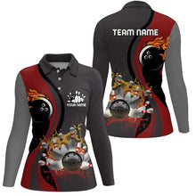 Load image into Gallery viewer, Womens Bowling polo Shirt Custom flame bowling ball pins Bowler Jerseys for ladies | Red NQS6448