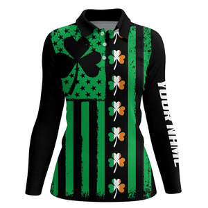 St Patrick day American flag green clover Women golf polo shirt, custom ladies golf tops golf gifts NQS7072