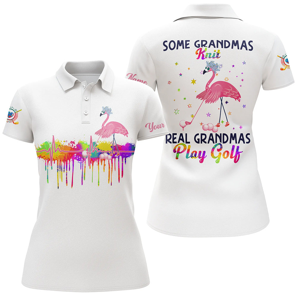 Womens golf polo shirt custom some grandmas knit real grandmas play golf flamingo gift for grandmas NQS5323