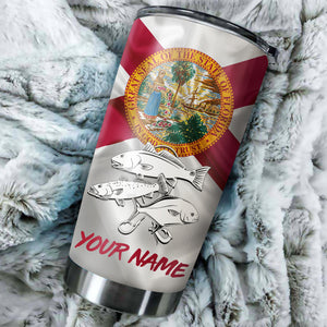 1PC Pompano, Redfish,Trout fishing tumbler Florida State Flag Customize name Stainless Steel Tumbler Cup Personalized Fishing gift fishing team - NQS875