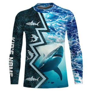 Shark Fishing Custom blue sea wave camo long sleeve performance Fishing Shirt, shark fishing jerseys NQS5042