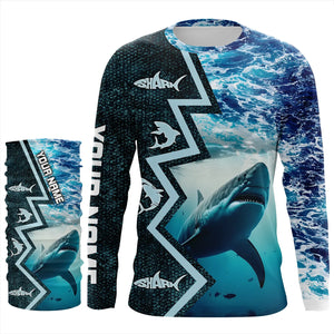 Shark Fishing Custom blue sea wave camo long sleeve performance Fishing Shirt, shark fishing jerseys NQS5042