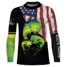 Load image into Gallery viewer, Mahi mahi Fishing Custom Name American Flag Patriot 4th of July All Over Printed Shirts NQS379