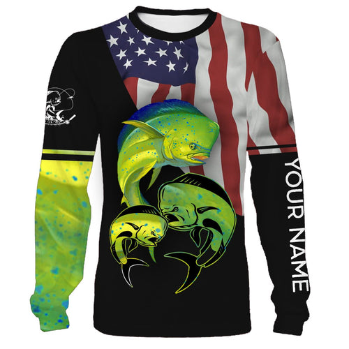 Mahi mahi Fishing Custom Name American Flag Patriot 4th of July All Over Printed Shirts NQS379