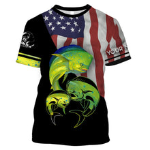Load image into Gallery viewer, Mahi mahi Fishing Custom Name American Flag Patriot 4th of July All Over Printed Shirts NQS379