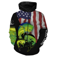 Load image into Gallery viewer, Mahi mahi Fishing Custom Name American Flag Patriot 4th of July All Over Printed Shirts NQS379