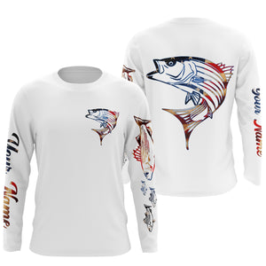 Striped Bass fishing American flag Custom Name sun protection custom fishing shirts for men, women,kid NQS3264